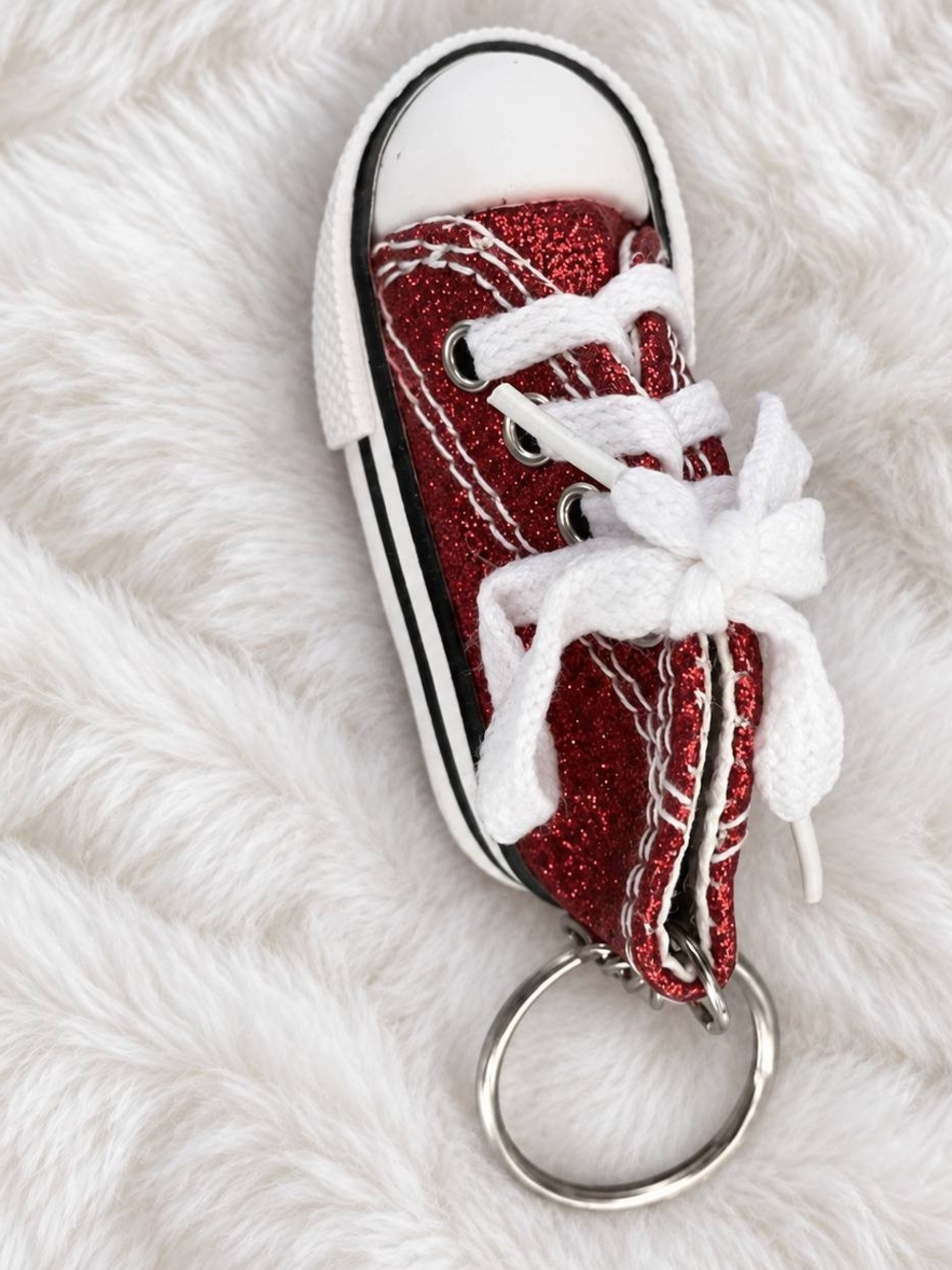 Red Glitter Converse Sneaker Keychain with White Laces